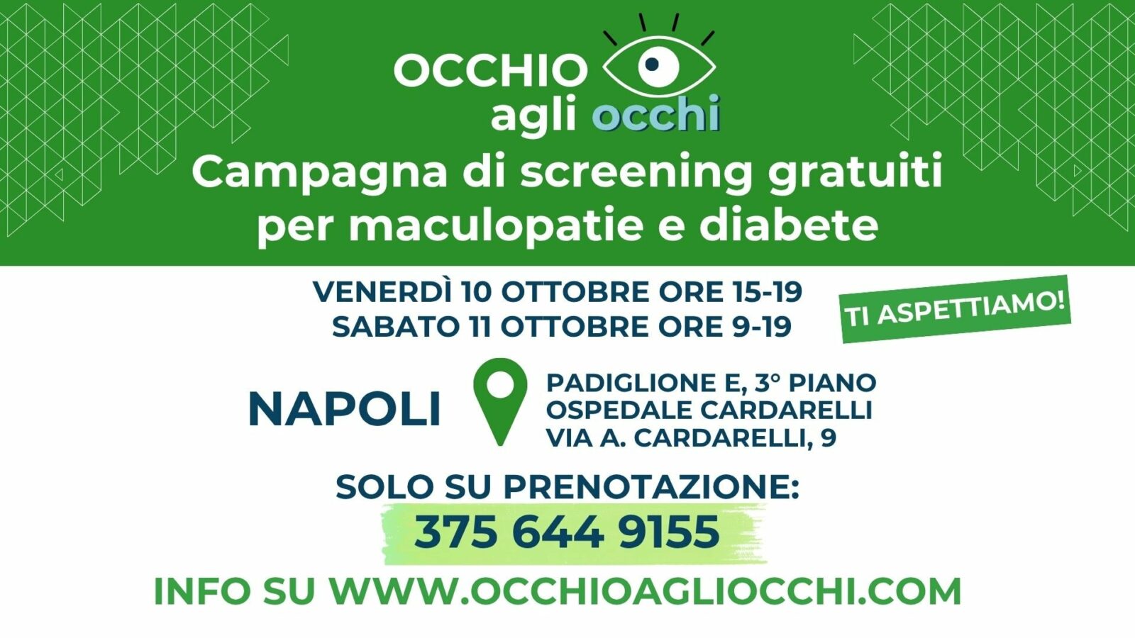 Napoli protagonista della prevenzione con “Occhio agli occhi”, la campagna nazionale di screening gratuiti per la vista e il diabete promossa dal Comitato Macula ETS con il supporto non condizionante di Bayer Italia.